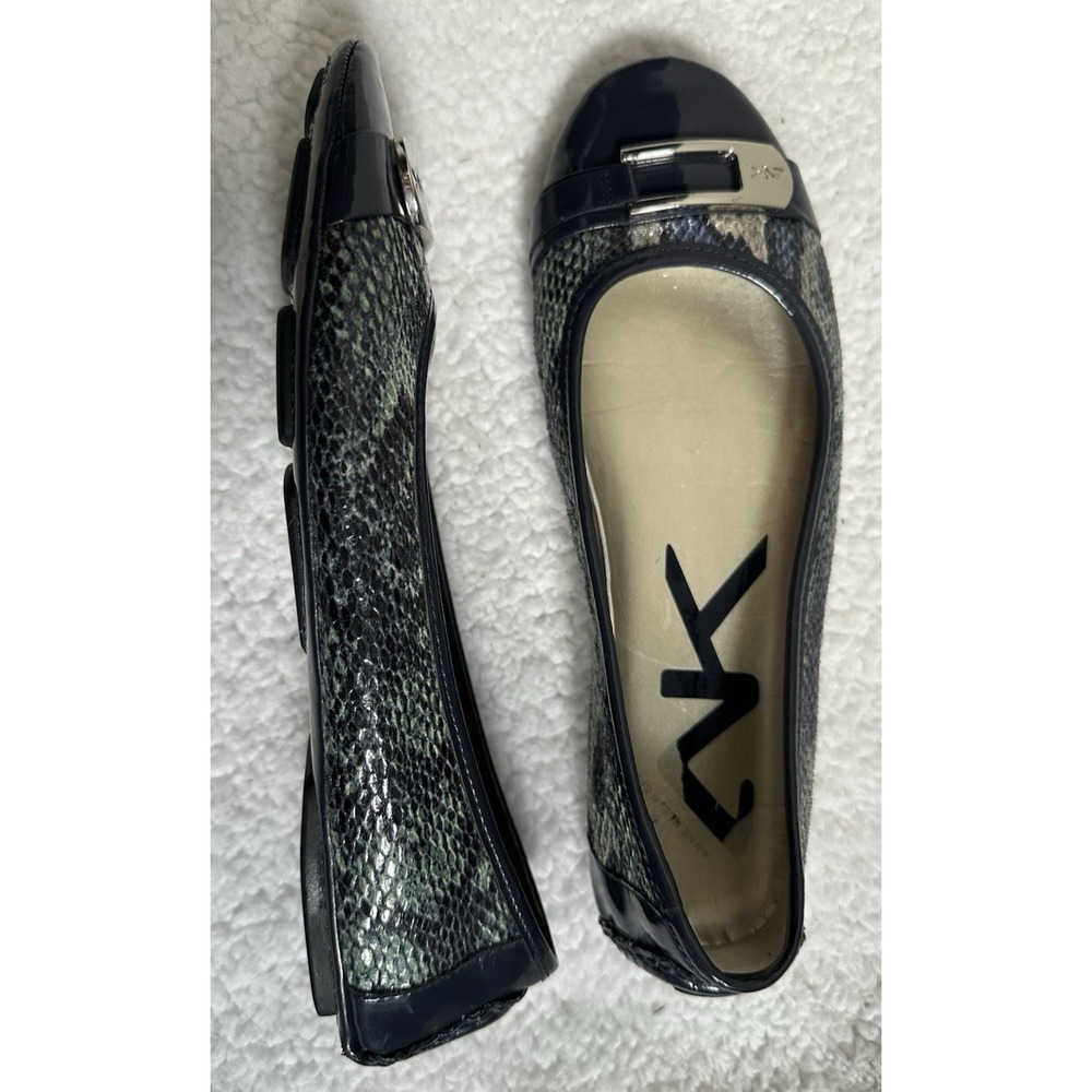 Anne Klein Navy 7.5M Patent Toe/Heel Snakeskin Ballet Flats Comfort Shoe - Picture 2 of 6